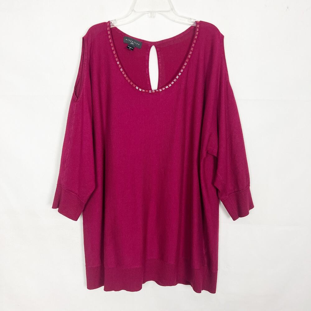 Attention Plus Cold Shoulder Sweater Womens 3X Beaded Stretch Career Workwear
